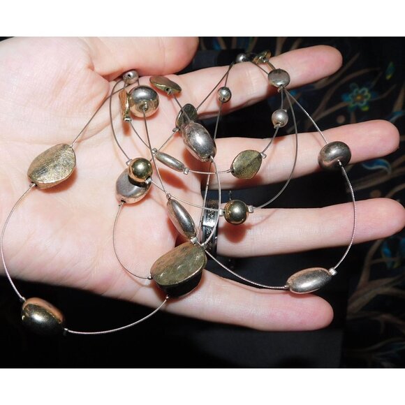 Metallic Beaded Multilayer Station Necklace - Picture 2 of 3